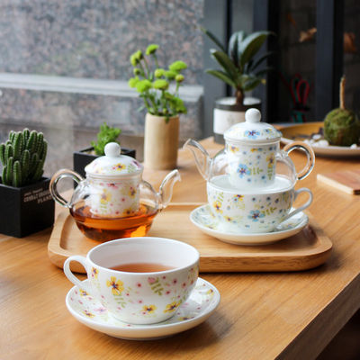 One Person Afternoon Tea Ceramic Cup and Saucer with Sustainable Tea Infuser Strainer