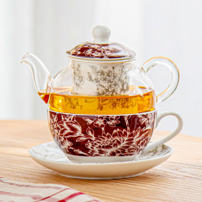 Europe Design Glass Teapot and Saucer for One Rome Tea Kettle Ceramic Tea Cup Set