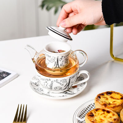 Europe Design Glass Teapot and Saucer for One Rome Tea Kettle Ceramic Tea Cup Set