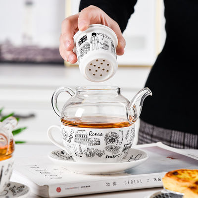Europe Design Glass Teapot and Saucer for One Rome Tea Kettle Ceramic Tea Cup Set