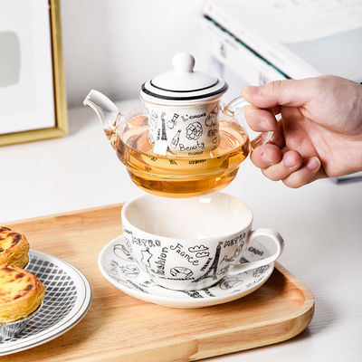 Europe Design Glass Teapot and Saucer for One Rome Tea Kettle Ceramic Tea Cup Set