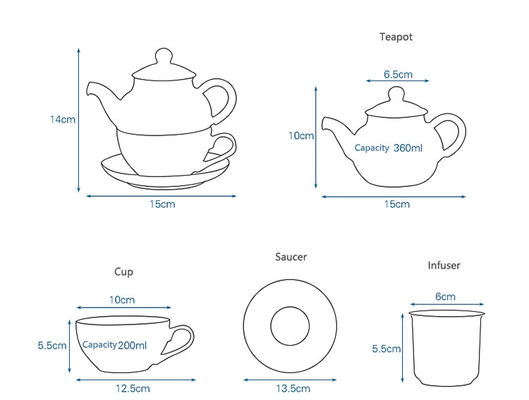 Europe Design Glass Teapot and Saucer for One Rome Tea Kettle Ceramic Tea Cup Set