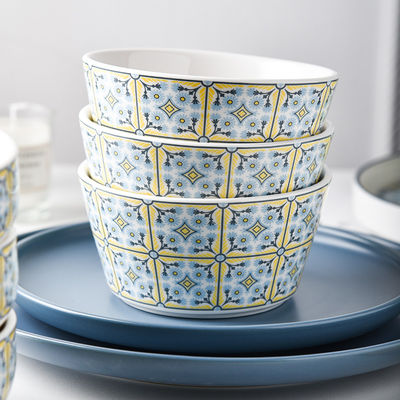 Under Glazed Technique 72 Pcs Bohemian Ceramic Dinnerware Set With Red And Blue Decal