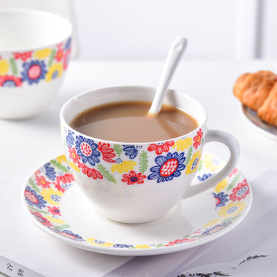 Floral Design Style 12pcs Ceramic Cups And Saucers For Tea Taza De Cafe Tasse A Cafe