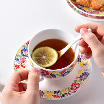 Floral Design Style 12pcs Ceramic Cups And Saucers For Tea Taza De Cafe Tasse A Cafe