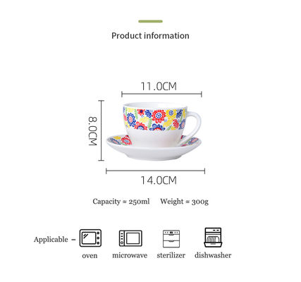 Floral Design Style 12pcs Ceramic Cups And Saucers For Tea Taza De Cafe Tasse A Cafe