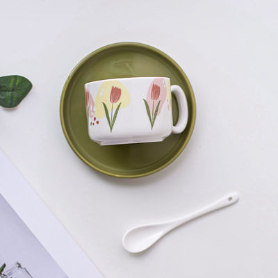 Customized Logo Flower Design Ceramic Tea Cup And Saucer Set For Restaurant For Afternoon Tea 200ml