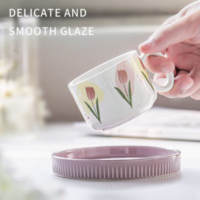 Customized Logo Flower Design Ceramic Tea Cup And Saucer Set For Restaurant For Afternoon Tea 200ml