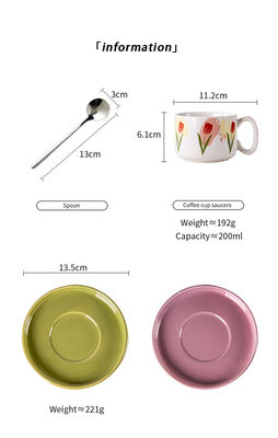 Customized Logo Flower Design Ceramic Tea Cup And Saucer Set For Restaurant For Afternoon Tea 200ml