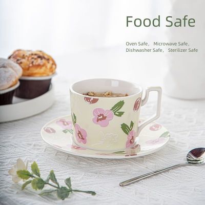 Manufacturers Wholesale Customized High Quality New Bone China Coffee Cup Rose Design Elegant Ceramic Tea Cup And Saucer Sets With Golden Line