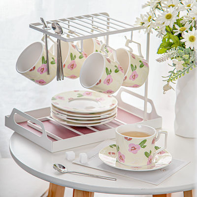 Manufacturers Wholesale Customized High Quality New Bone China Coffee Cup Rose Design Elegant Ceramic Tea Cup And Saucer Sets With Golden Line