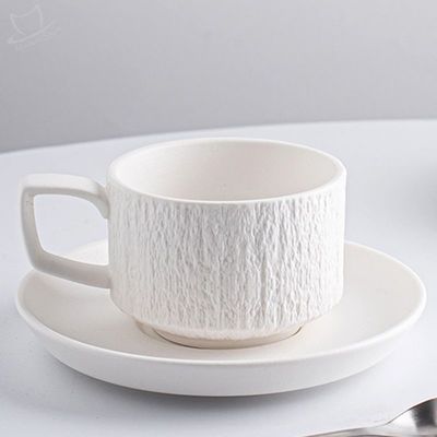 Europe Design Porcelain Tea Cup And Saucer Set Stone Texture Nordic Cappuccino Cup Set