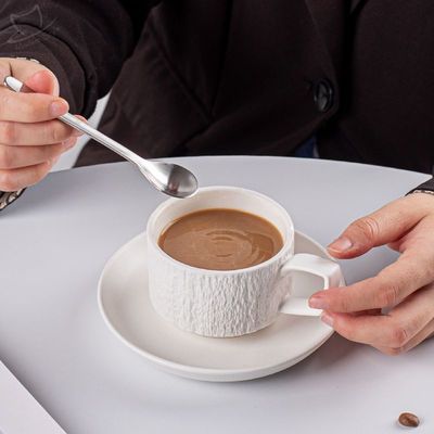 Europe Design Porcelain Tea Cup And Saucer Set Stone Texture Nordic Cappuccino Cup Set