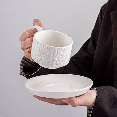 Europe Design Porcelain Tea Cup And Saucer Set Stone Texture Nordic Cappuccino Cup Set