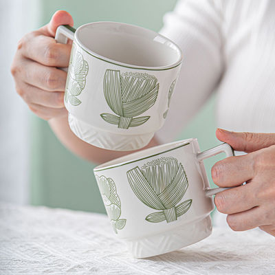 New Design Custom Funny Handpainted Flower Pattern Coffee Mug Ceramic Under Glazed Ceramic Coffee Mugs Wholesale 300ml