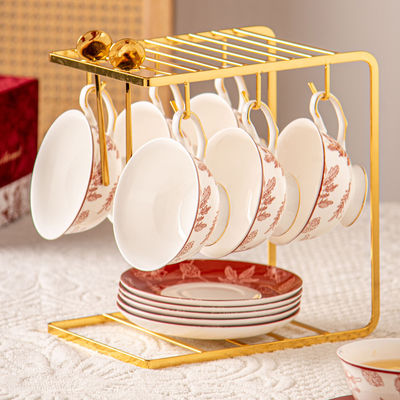 Classic Design Style Coffee Afternoon Ceramic Cup And Saucer Set With Stoneware Cups