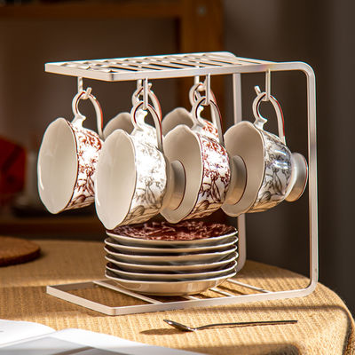 Elegant Ceramic Coffee Mug And Saucer Set Light Luxury Gold Line Design For Drinkware