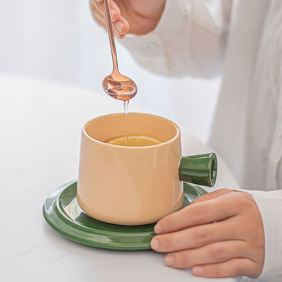 Solid Color 300ml light orange Cup And Saucer Set In Nordic Style For Business Occasions