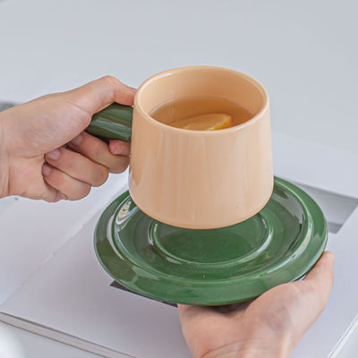 Solid Color 300ml light orange Cup And Saucer Set In Nordic Style For Business Occasions