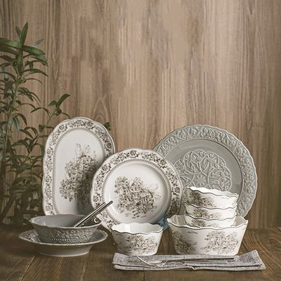 Plant Pattern Dinnerware Sets Luxury Porcelain Dinner Set For 12 People In Europe Style