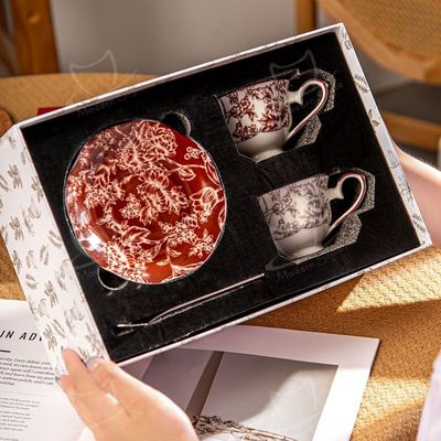 Flower Design Ceramic Valentine Gift Set For Girls 200 Ml Cup And Saucer With Gift Box