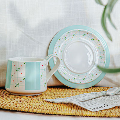 Simple Blue Ceramic Cup And Saucer Set For Cappuccino Or Tea In Europe Design