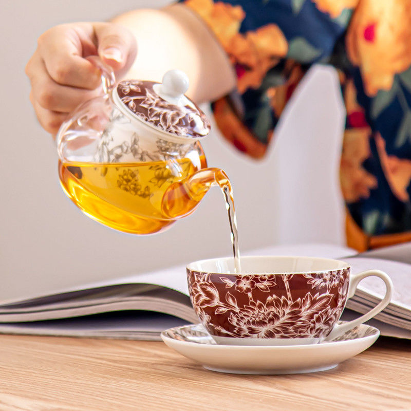 Europe Design Glass Teapot and Saucer for One Rome Tea Kettle Ceramic Tea Cup Set